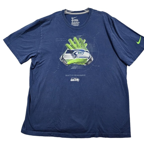 Nike TShirt Mens 2XL Blue Solid Seattle Seahawks 100% Cotton Short Sleeve Coupe - Picture 1 of 16